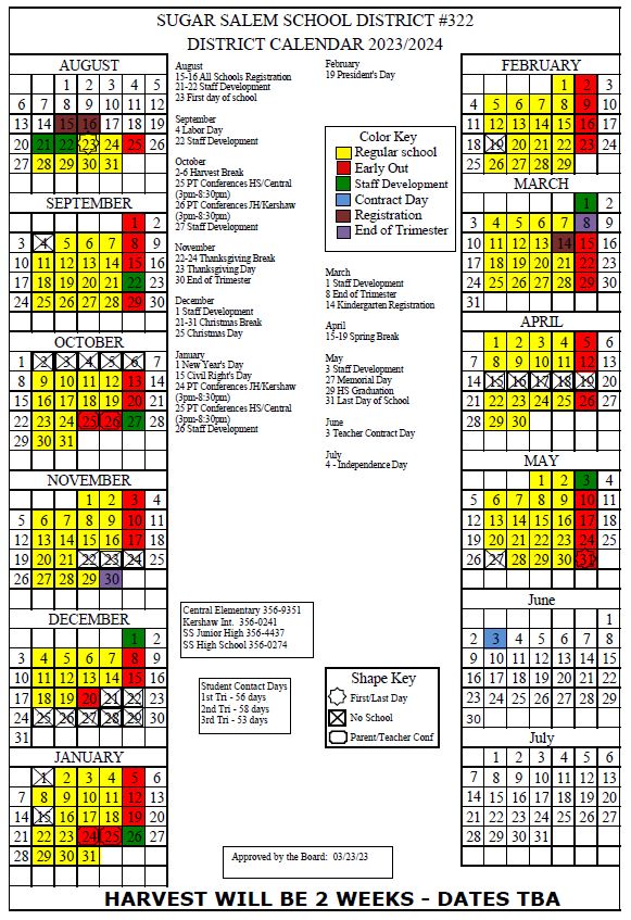 SugarSalem School District Calendar 2023 and 2024